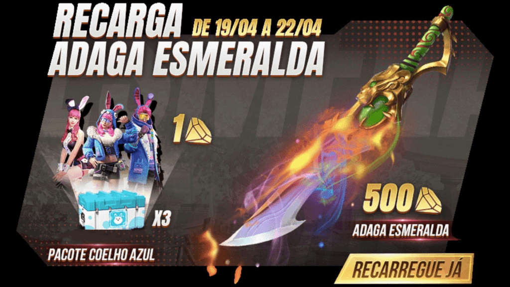 Bônus de Recarga Free Fire: 19 de abril 2022 (Adaga Esmeralda)